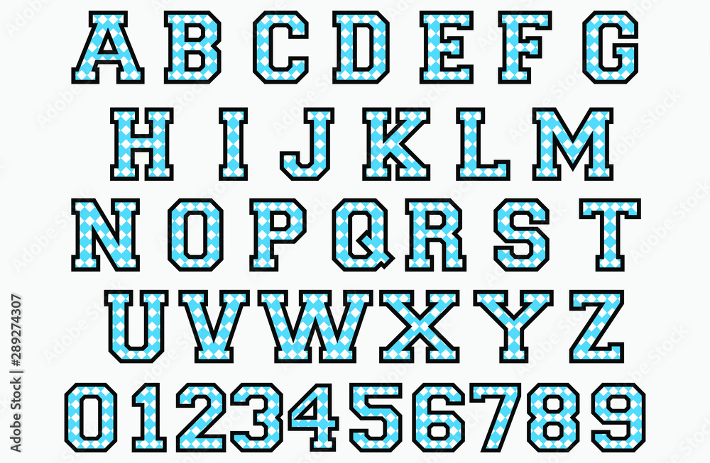 Checkered letter font and number