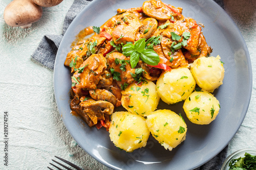 Fresh turkey ragout with mushrooms