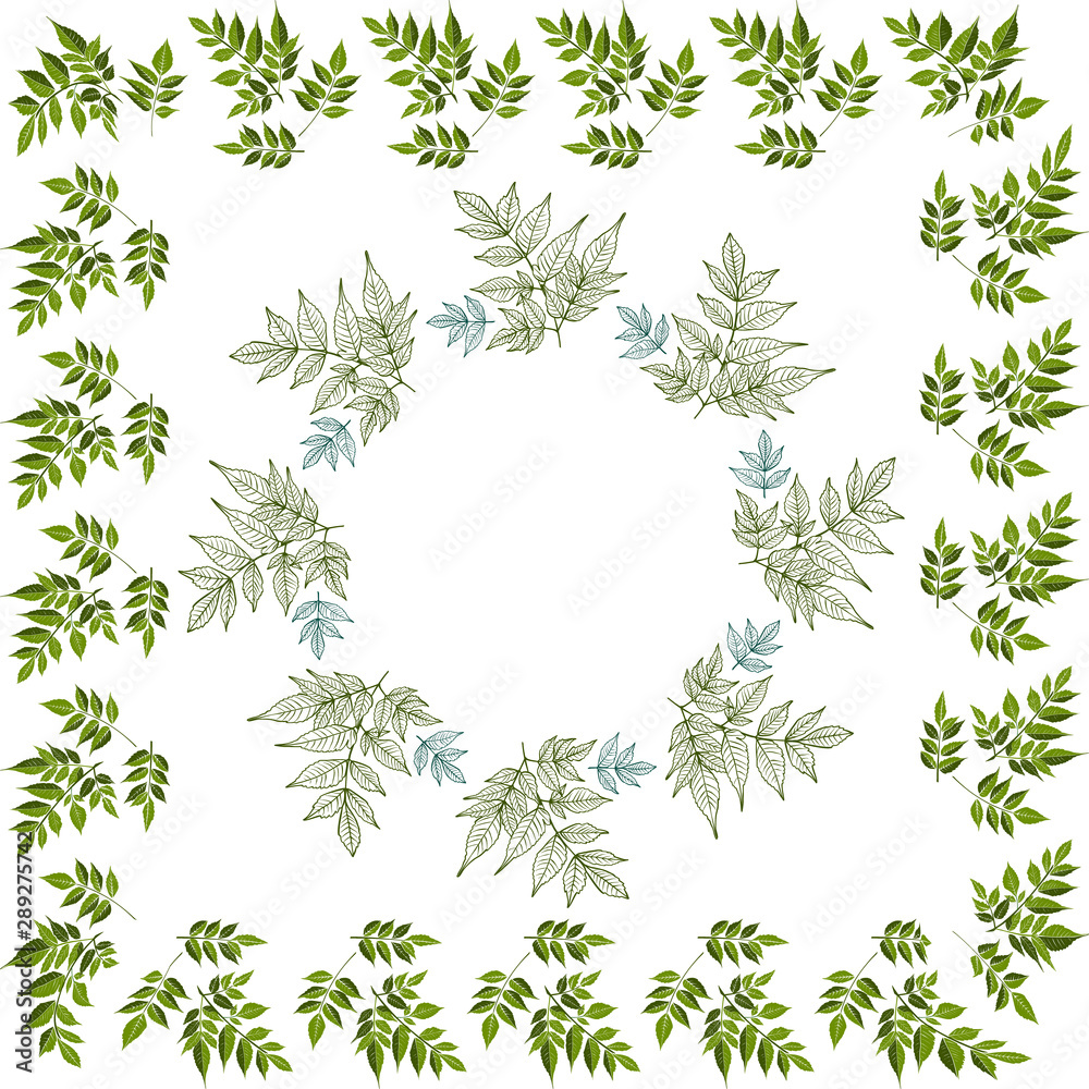 Floral design pattern with green leaves for textile hand drawn.  Vector Hijab, scarf, textile print.