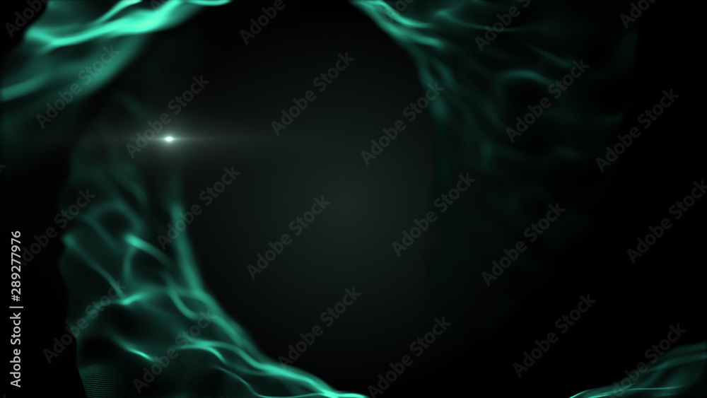 Abstract web background. Green waves on black backdrop. Light blurred white blick is inside the waves. Abstract web background. Green waves on black backdrop. Light blurred white blick is inside the waves.