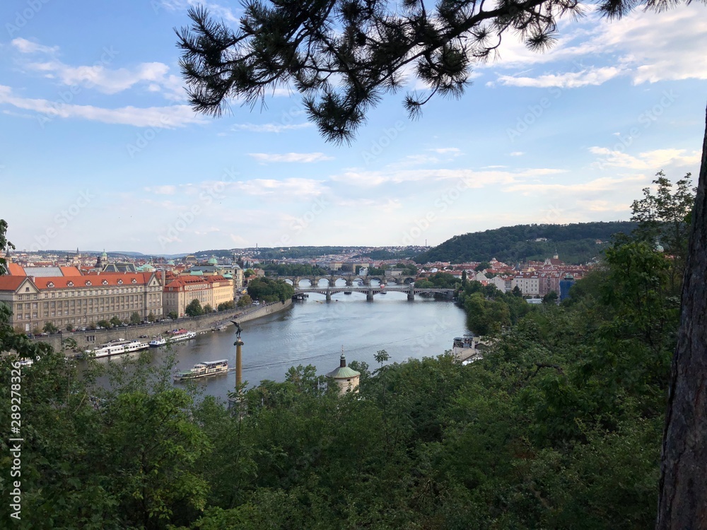 Vltava river with bridges in Prague