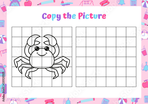 Copy the picture. Drawing activity for kids. Educational game for preschool children. Vector Illustration. 