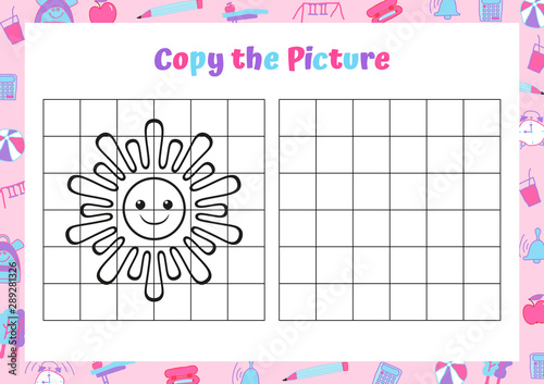 Copy the picture. Drawing activity for kids. Educational game for preschool children. Vector Illustration. 