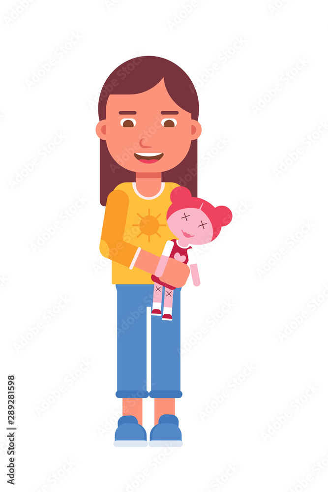Girl holding toy flat vector illustration