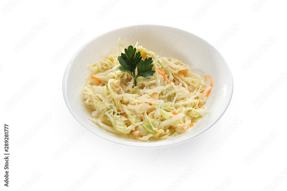 Coleslaw. Ingredients for dish against white background Coleslaw. Ingredients for dish against white background