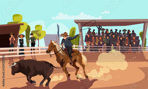 Rodeo competition flat vector illustration