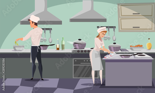 Restaurant kitchen workers vector illustration