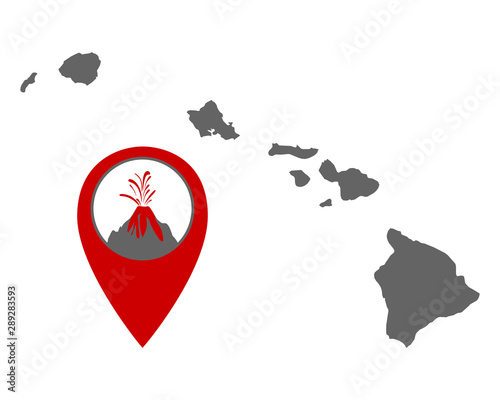 Karte von Hawaii mit Anzeiger für Vulkan