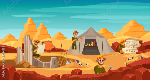 Archeological excavation flat vector illustration