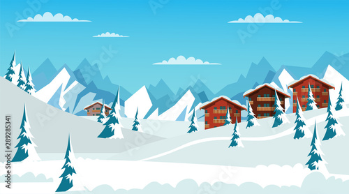 Alpine landscape flat vector illustration