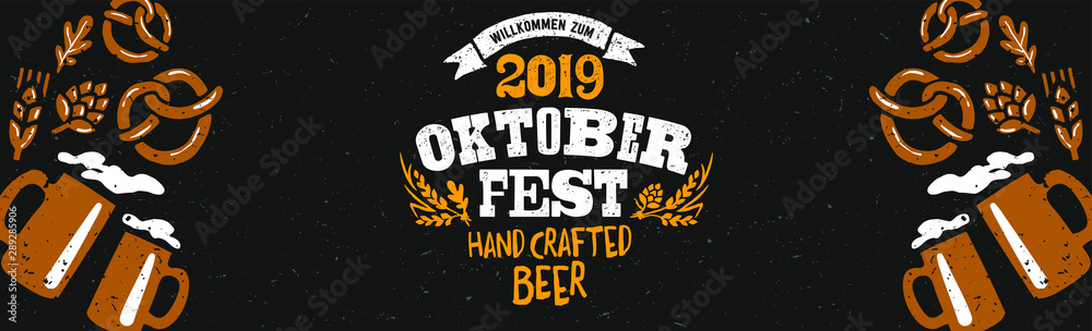 Oktoberfest beer festival. Big folk festivities in Bavaria. Handwritten typography header for signboard, greeting card, poster and coaster. Oktoberfest beer festival. Big folk festivities in Bavaria. Handwritten typography header for signboard, greeting card, poster and coaster.