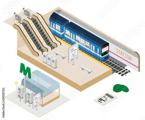 Subway station isometric vector illustration