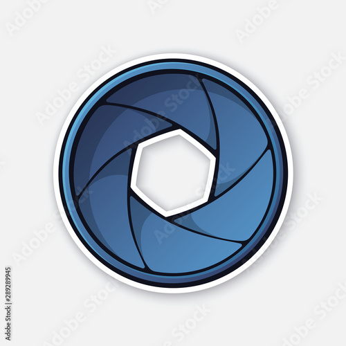 Vector illustration. Photo camera shutter aperture. Diaphragm of optical lens. Sticker with contour. Isolated on white background