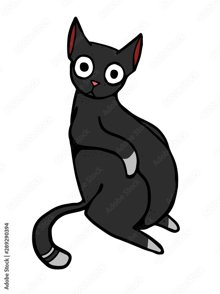 The fat black cat sitting. Cartoon illustration. Stock Vector | Adobe Stock