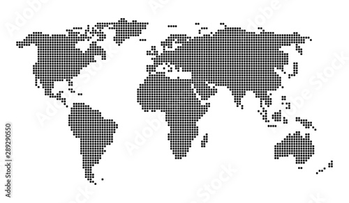 Dotted Pixeled Gray World Map Vector Design