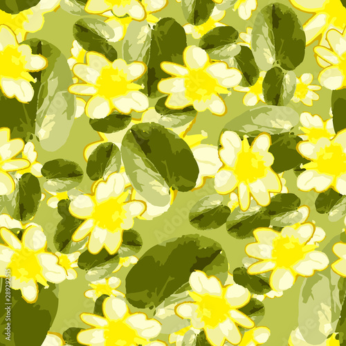 Floral seamless pattern in green and yellow colors