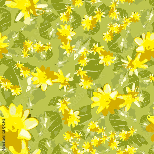 Floral seamless pattern in green and yellow colors