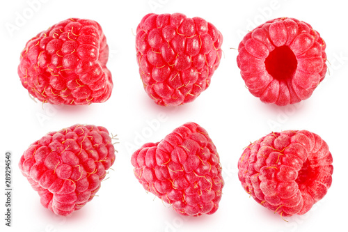 Raspberry isolated. Raspberry on white. Raspberries. Top view. Collection. Clipping Path