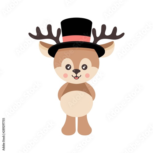 cartoon cute deer with hat vector