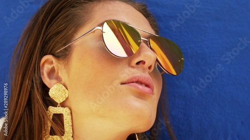 Closeup Shot of Beautiful Brown-Woman with Aviator Sunglasses