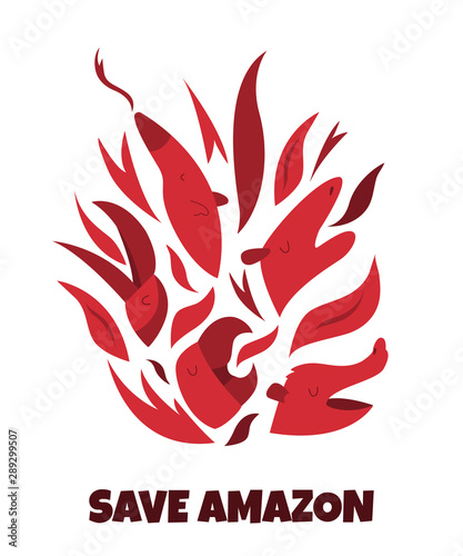 Abstract vector design of flame and animals.
