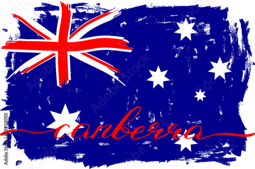 Australian flag grunge painted handwritten text canberra vector. There are true colors of the flag