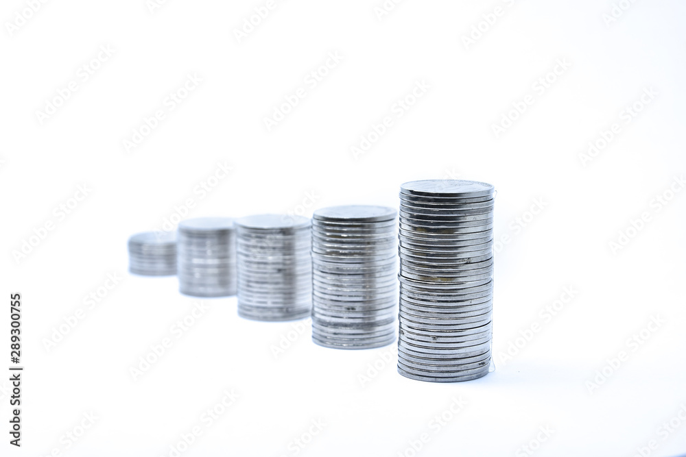 pile of silver coins stack and growing money graph on rows, isolated on white background with clip path. Income, profits, finance, Investment, Interest and Saving money concept, indonesia rupiah., pile of silver coins stack and growing money graph on rows, isolated on white background with clip path. Income, profits, finance, Investment, Interest and Saving money concept, indonesia rupiah.,