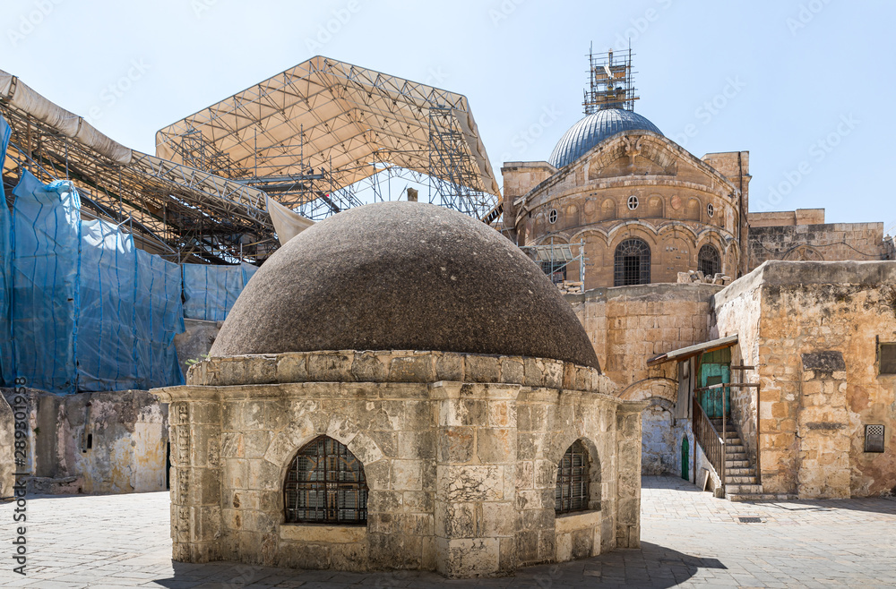 Dome of the Ethiopian Church Deir Al-Sultan near to the Church of the Holy Sepulchre in the Old City in Jerusalem, Israel