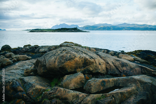 Fototapeta Naklejka Na Ścianę i Meble -  Photo of stones, hills, sea, sky in Norway on summer.