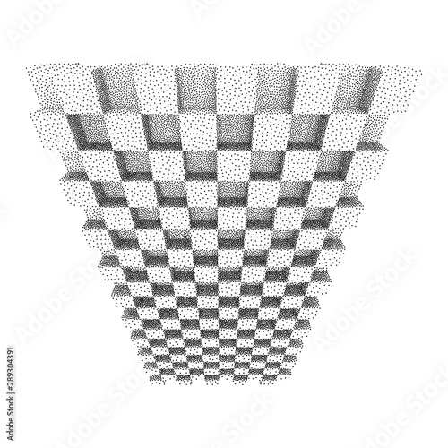 Dotwork Halftone low poly style geometrical boxes. Engraving Vector Illustration.