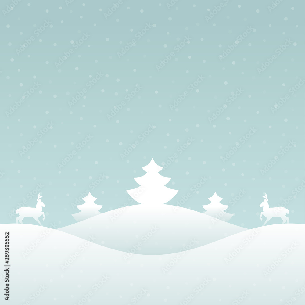 Christmas retro winter lanscape and trees greeting card background.