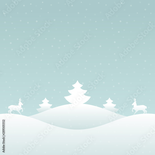 Christmas retro winter lanscape and trees greeting card background. © provectors