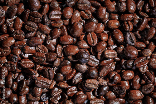 Top view of roasted coffee beans