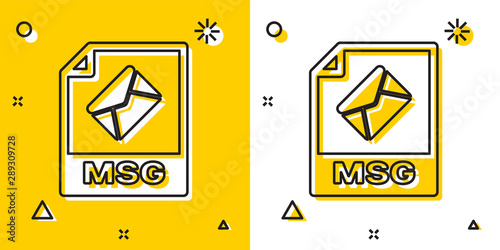 Black MSG file document. Download msg button icon isolated on yellow and white background. MSG file symbol. Random dynamic shapes. Vector Illustration