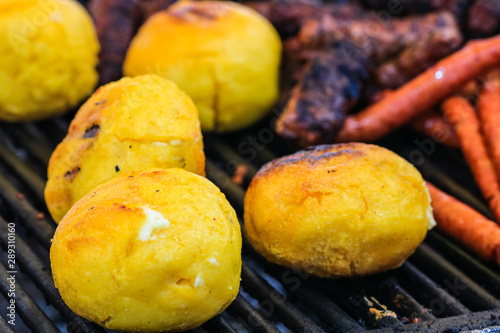Close up of romanian traditional grilled polenta with cheese, named 