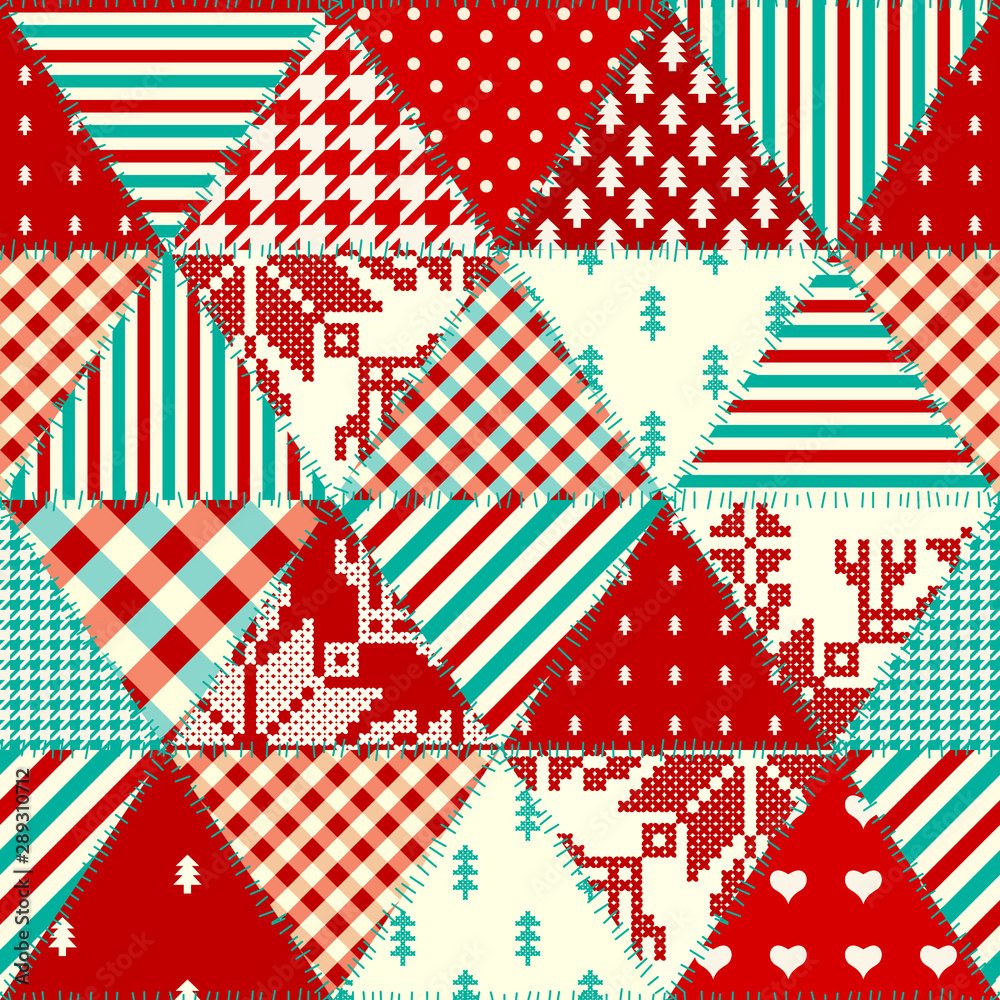 Obraz premium Seamless background pattern. Christmas Patchwork pattern. Vector image