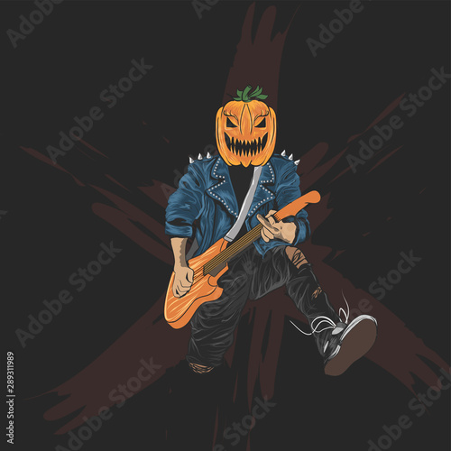 pumpkins head rocker for halloween poster, banner and t shirt design