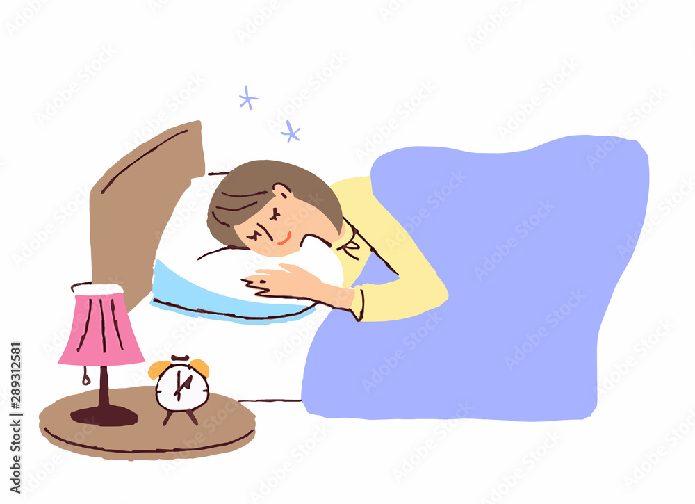 ベッドでスヤスヤ眠る若い女性 Stock イラスト Adobe Stock