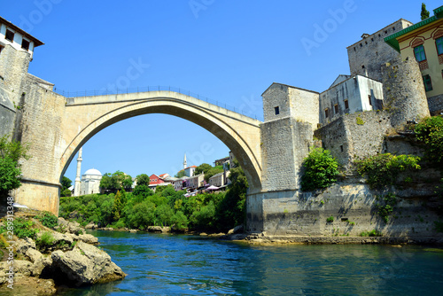 The Old Bridge in Mostar with river Neretva. Bosnia and Herzegovina.