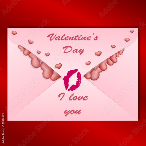 A postal envelope with a confession of love. Valentine's Day. Vector illustration.