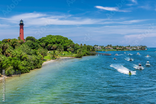 Beautiful view of the West Palm Beach County and Jupiter lighthouse at sunny summer day, Florida photo