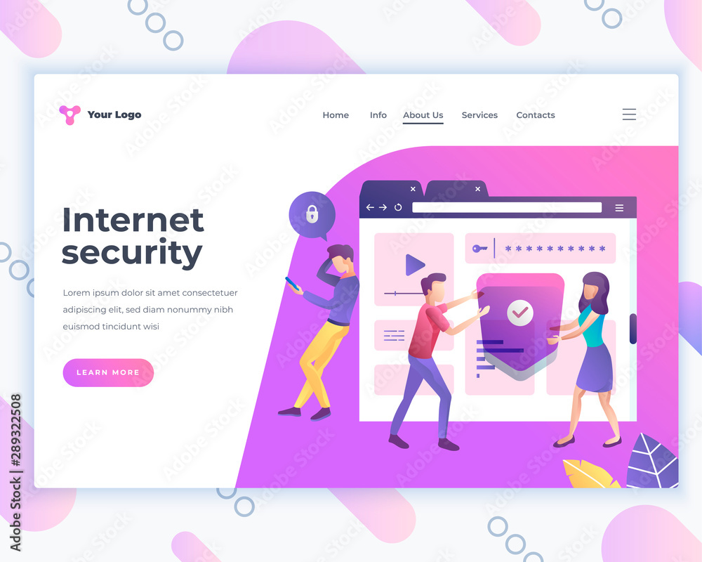 Landing page template internet security concept with office people characters. Landing page template internet security concept with office people characters.