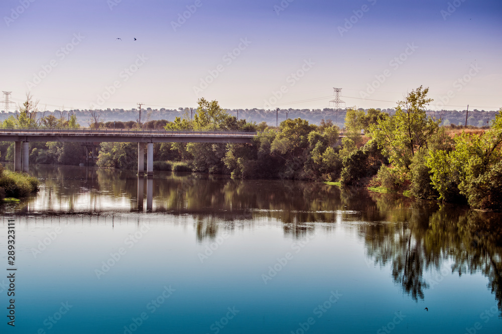 Modern bridge over the Tagus river in Malpica de Tajo, province of Toledo. Spain.