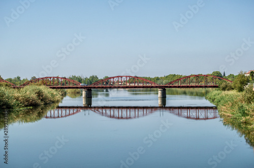 red iron bridge over the Tagus river in Talavera de la Reina, Toledo. Spain