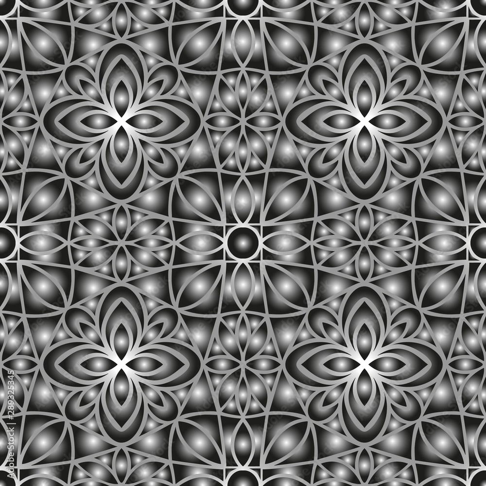 Seamless endless repeating black and white monochrome bright ornament of different colors