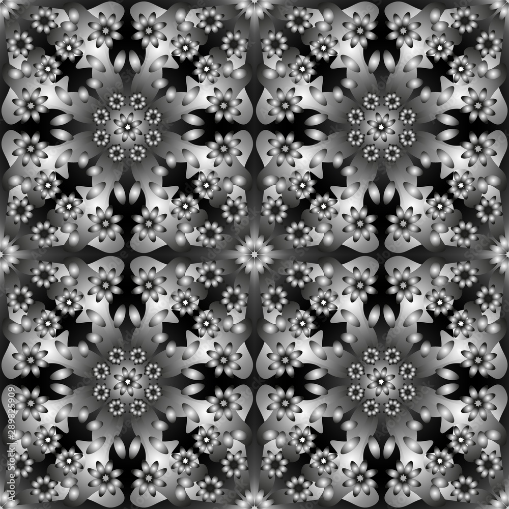 Seamless endless repeating black and white monochrome bright ornament of different colors
