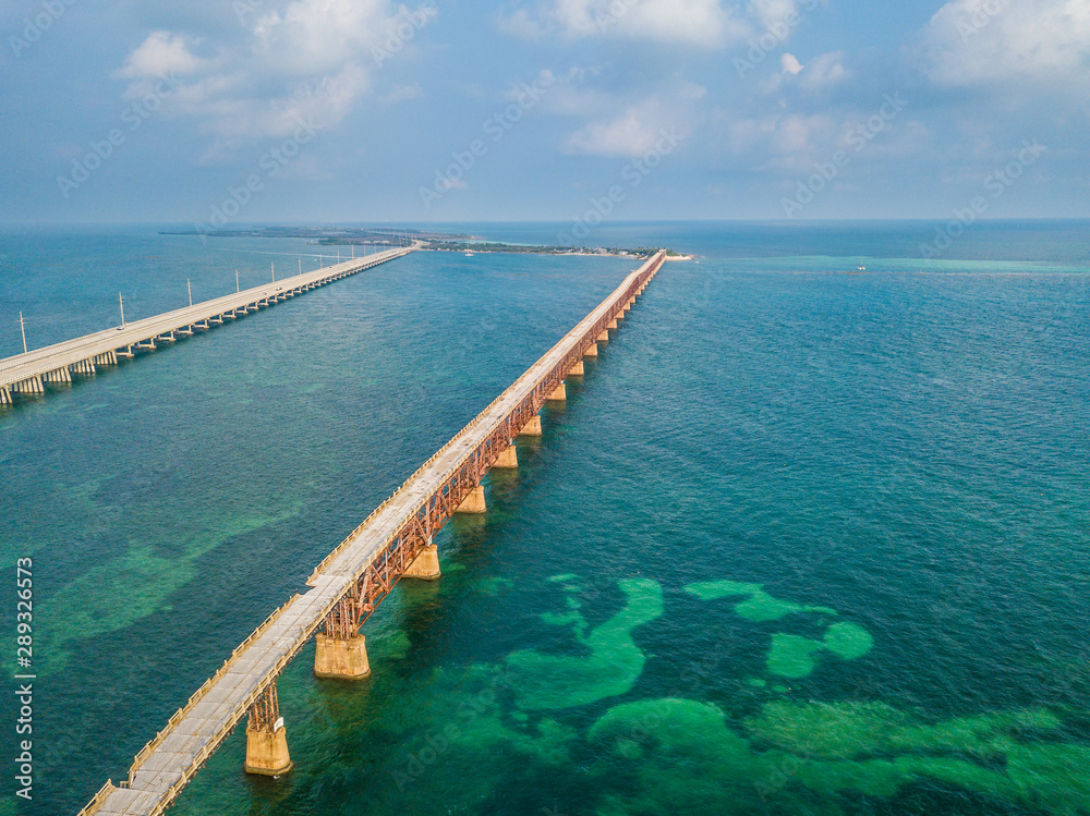 Aerial photo of Florida Keys bridges