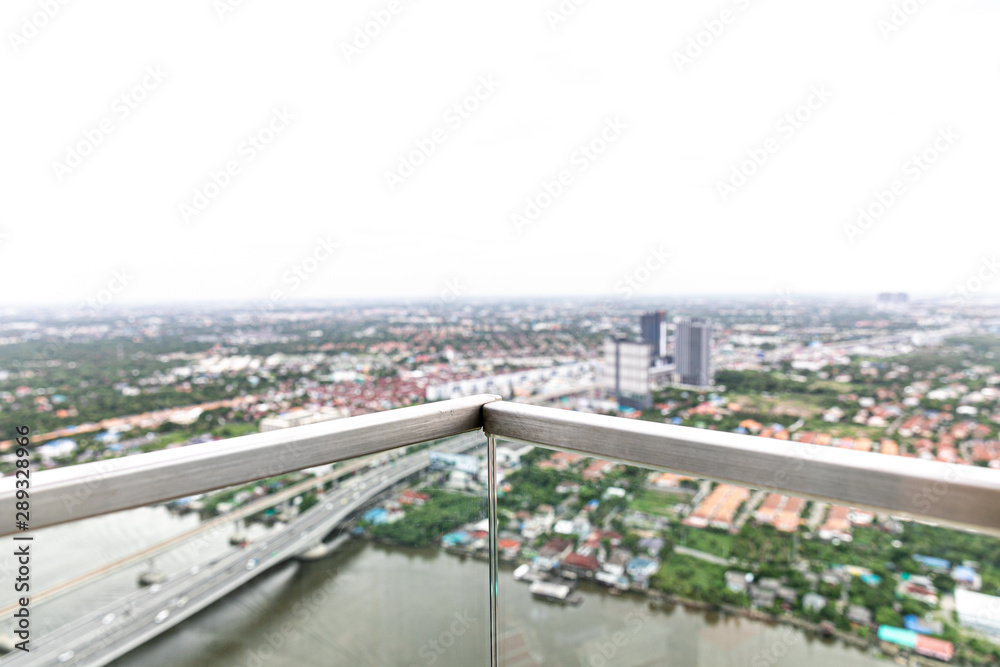Nonthaburi ,Thailand. -AUG 07, 2019 Top view of city and Chao Phraya River and Nonthaburi Bridge. Location in Nonthaburi province, Thailand