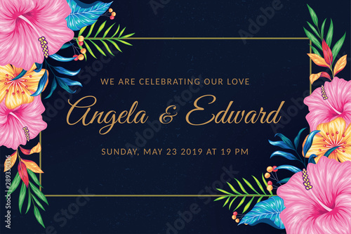 Rectangle vintage floral wedding invitation