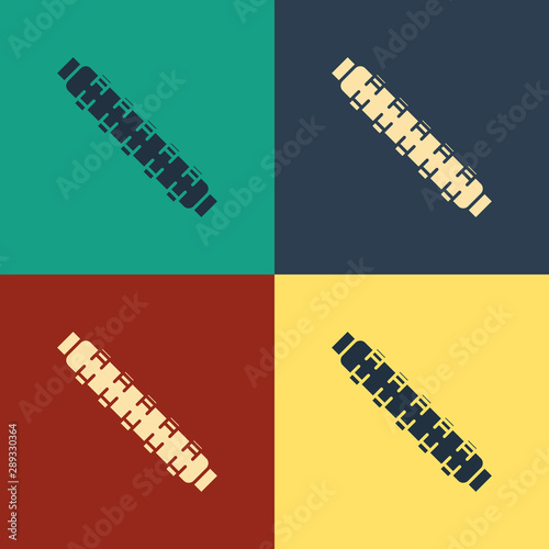 Color Hunting cartridge belt with cartridges icon isolated on color background. Bandolier sign. Hunter equipment, armament. Vintage style drawing. Vector Illustration
